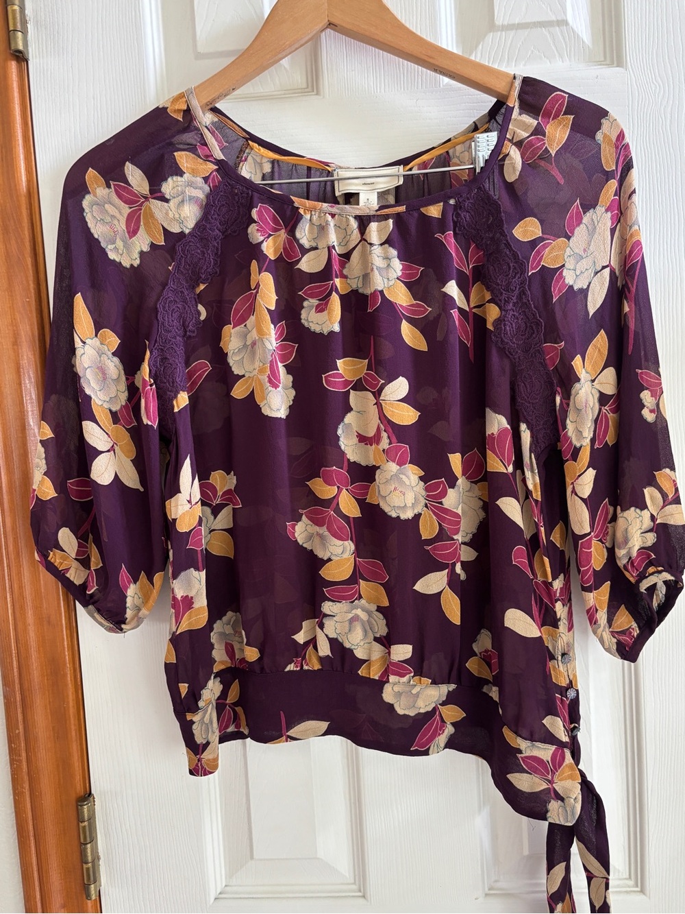 Moulinette Soeurs Plum Floral Tie-Hem Blouse